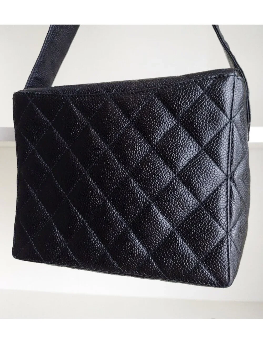 CHANEL Black Caviar Leather Square Box Flap Bag